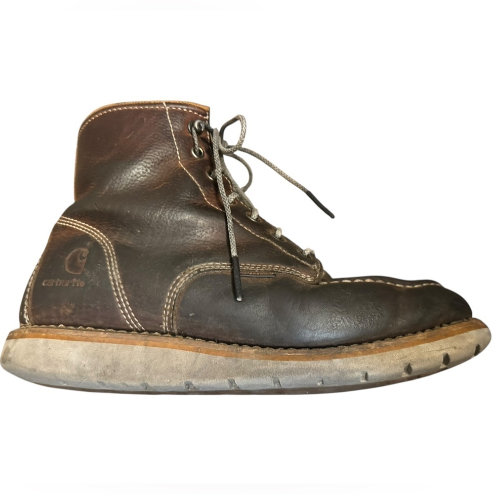 CARHARTT Men's Brown Leather Waterproof Moc Toe Wedge Work Boots Size 9 Outdoors